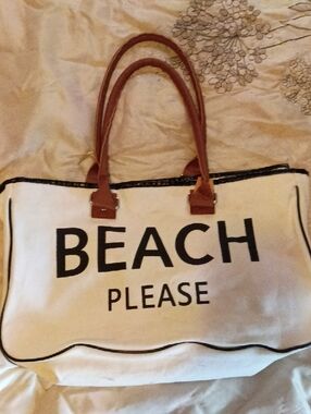 Cream Canvas Beach Please Tote
